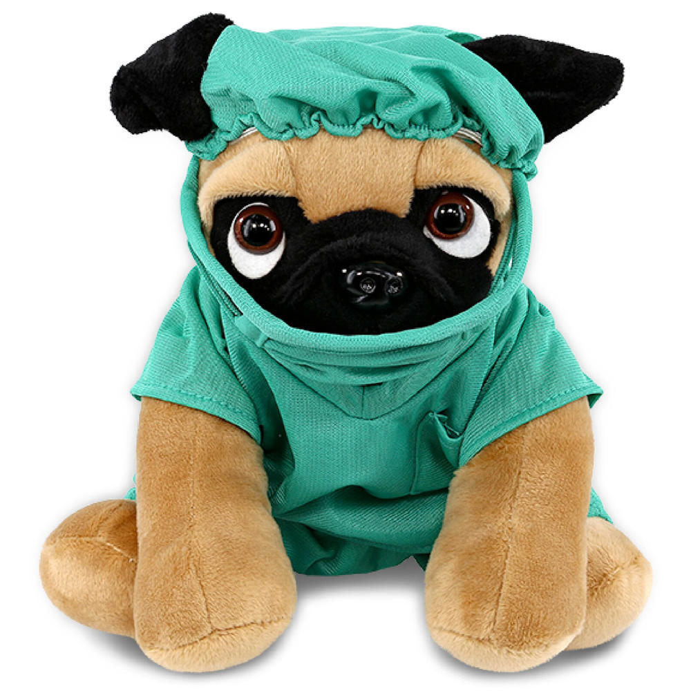 thinkstar Pug Dog Doctor Plush Toy With Cute Scrub Uniform And Cap - 8 Inches