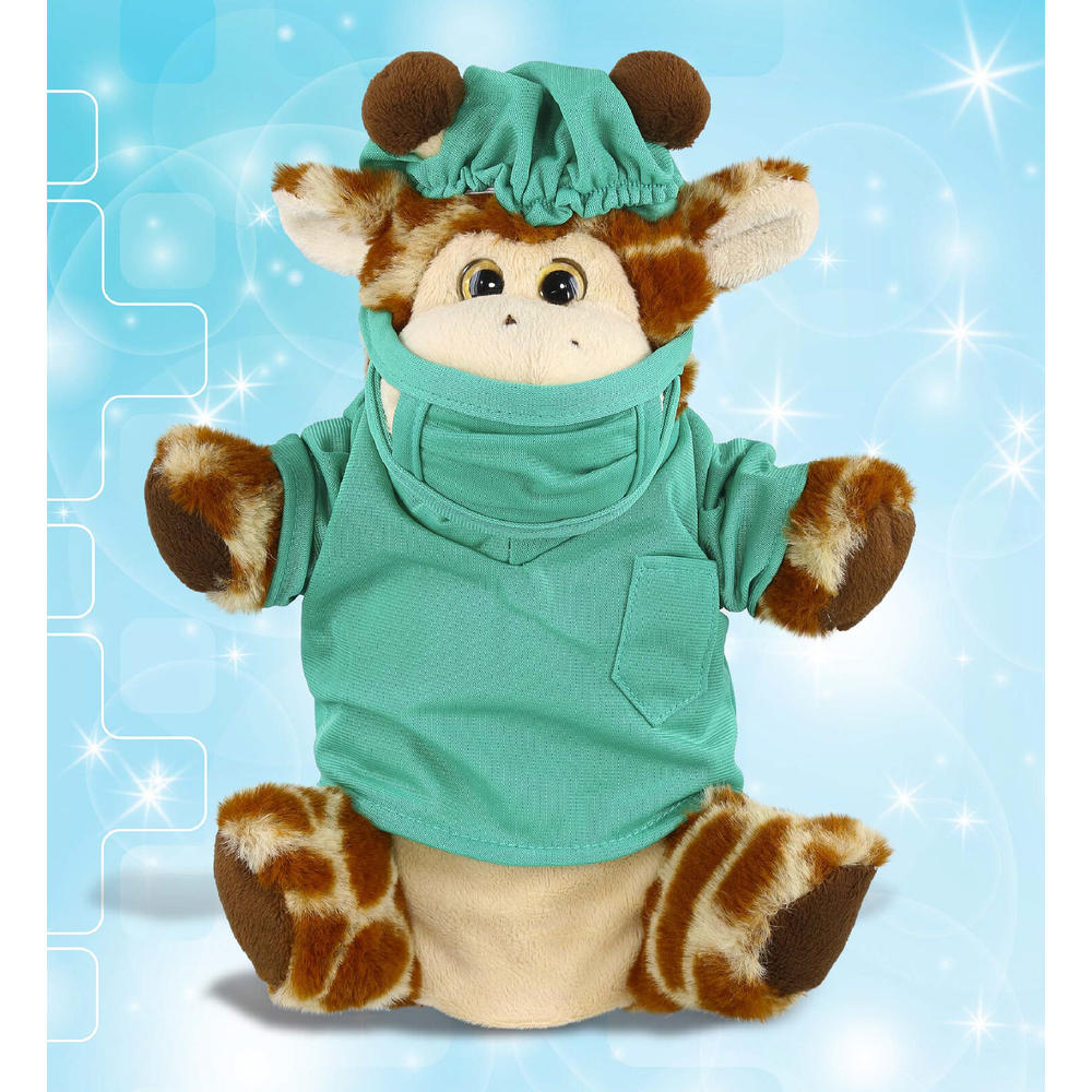 thinkstar Giraffe Doctor Plush Hand Puppet With Scrub Uniform And Cap - 10 Inches