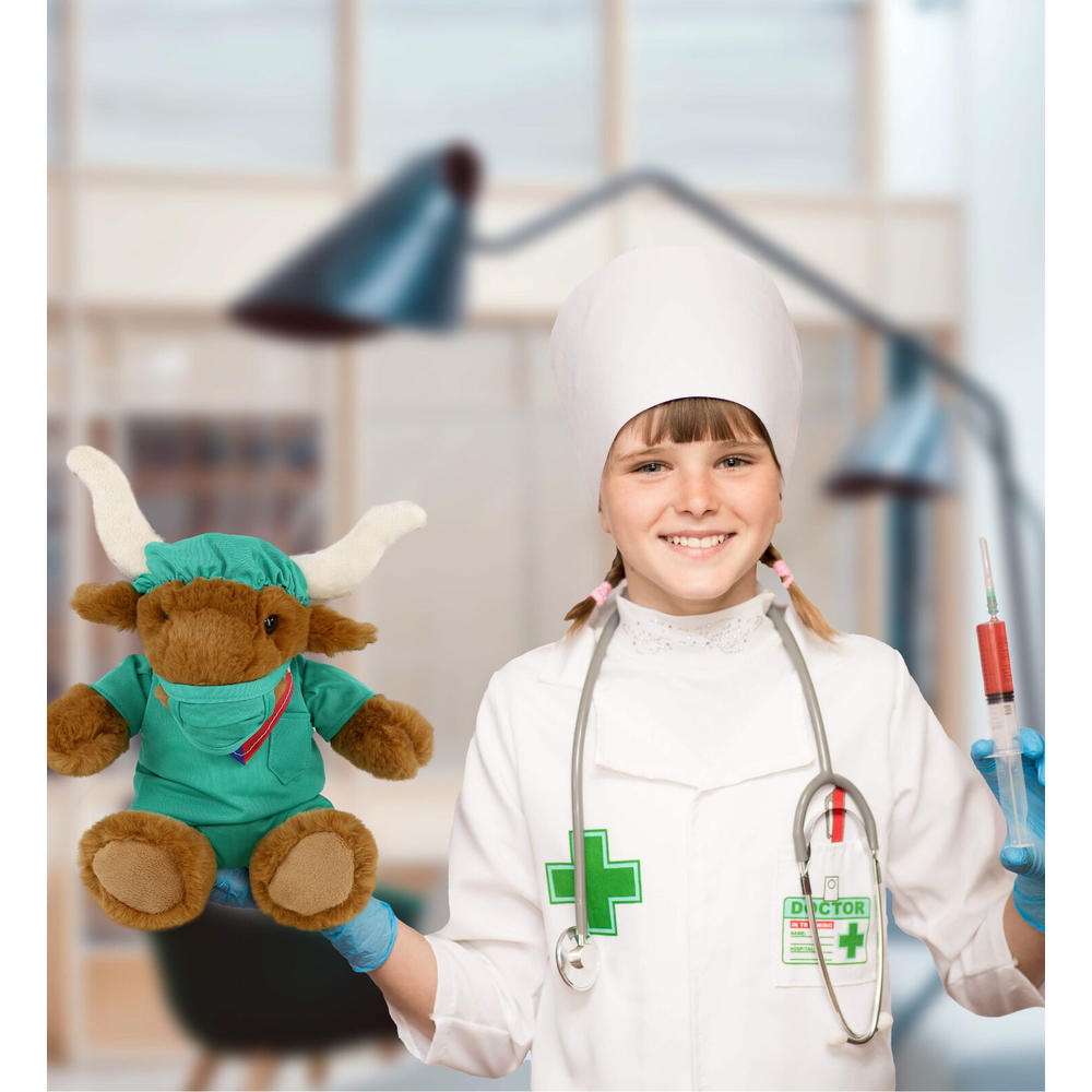 thinkstar Texas Longhorn Doctor Plush With Cute Scrub Uniform And Cap - 9 Inches