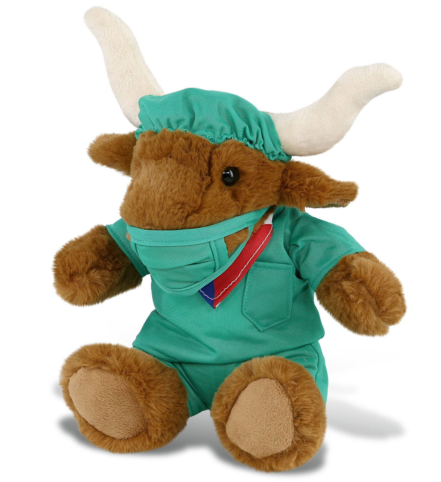 thinkstar Texas Longhorn Doctor Plush With Cute Scrub Uniform And Cap - 9 Inches