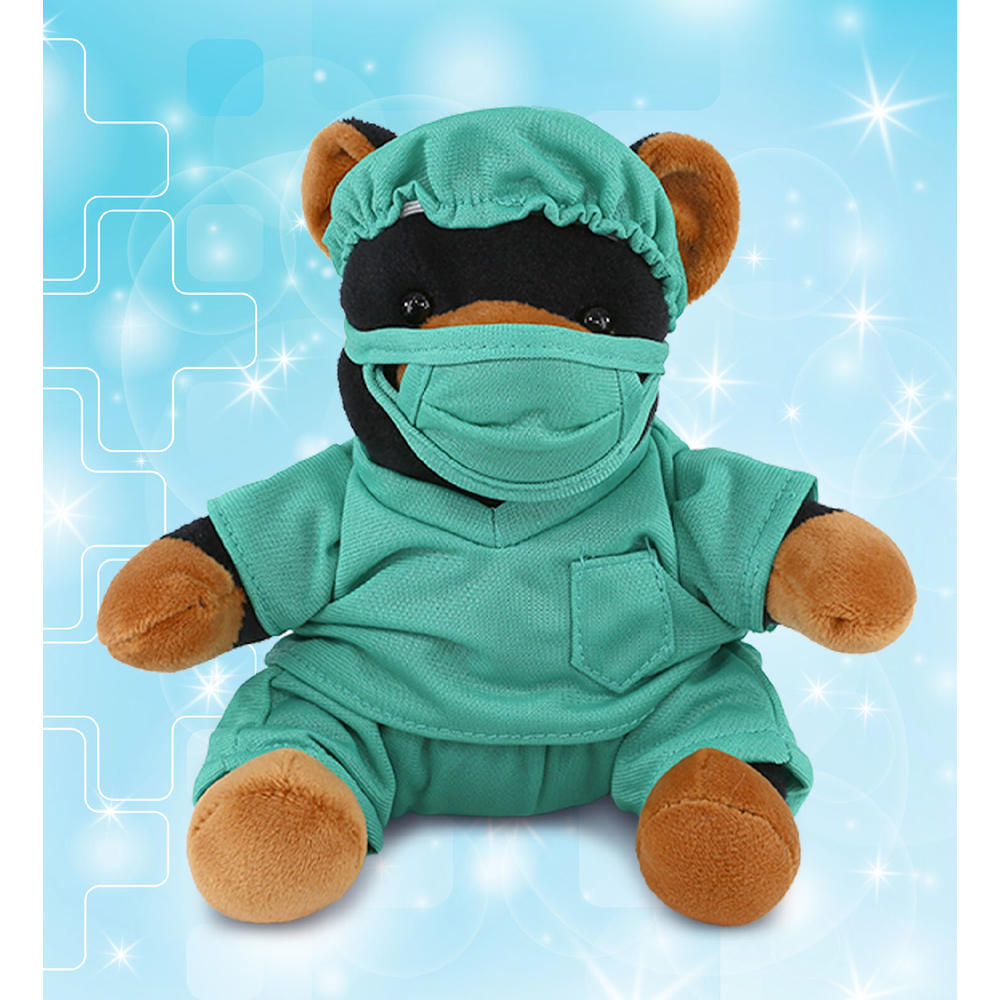 thinkstar Black Bear Doctor Plush Toy With Cute Scrub Uniform And Cap - 6 Inches