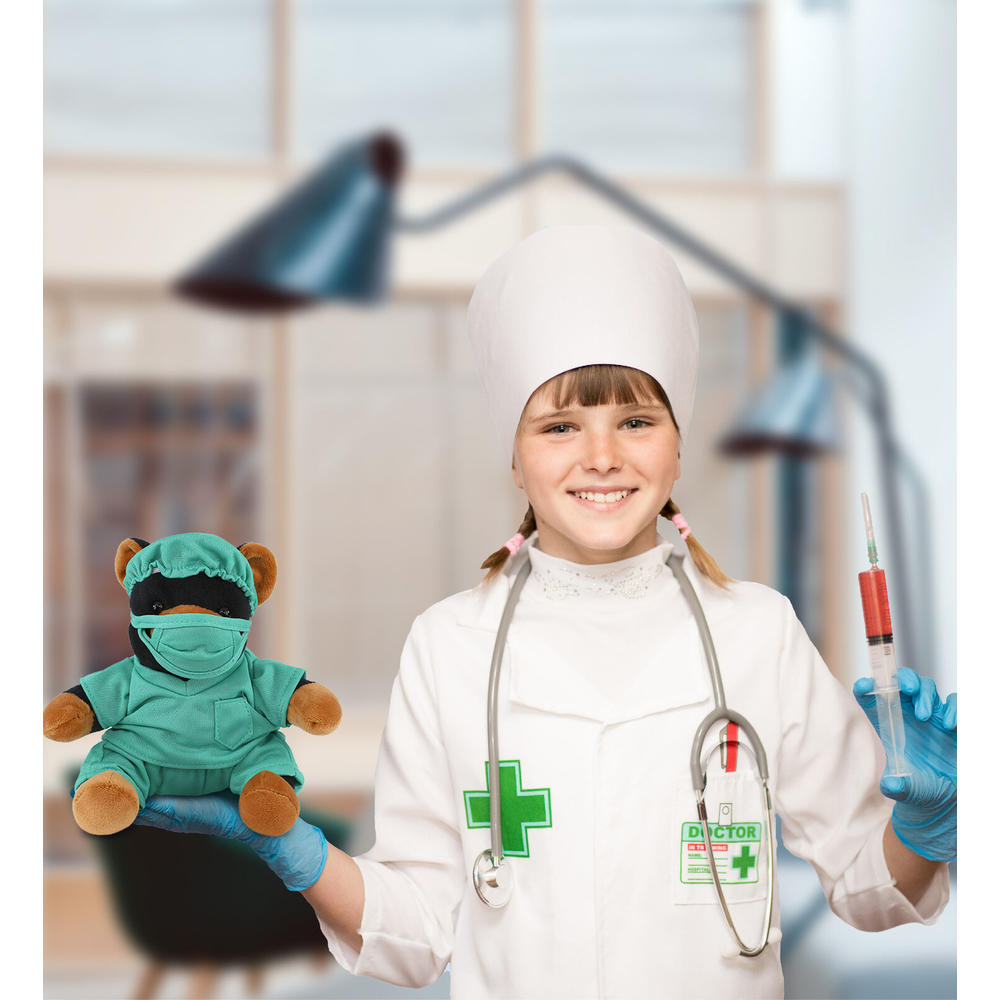 thinkstar Black Bear Doctor Plush Toy With Cute Scrub Uniform And Cap - 6 Inches