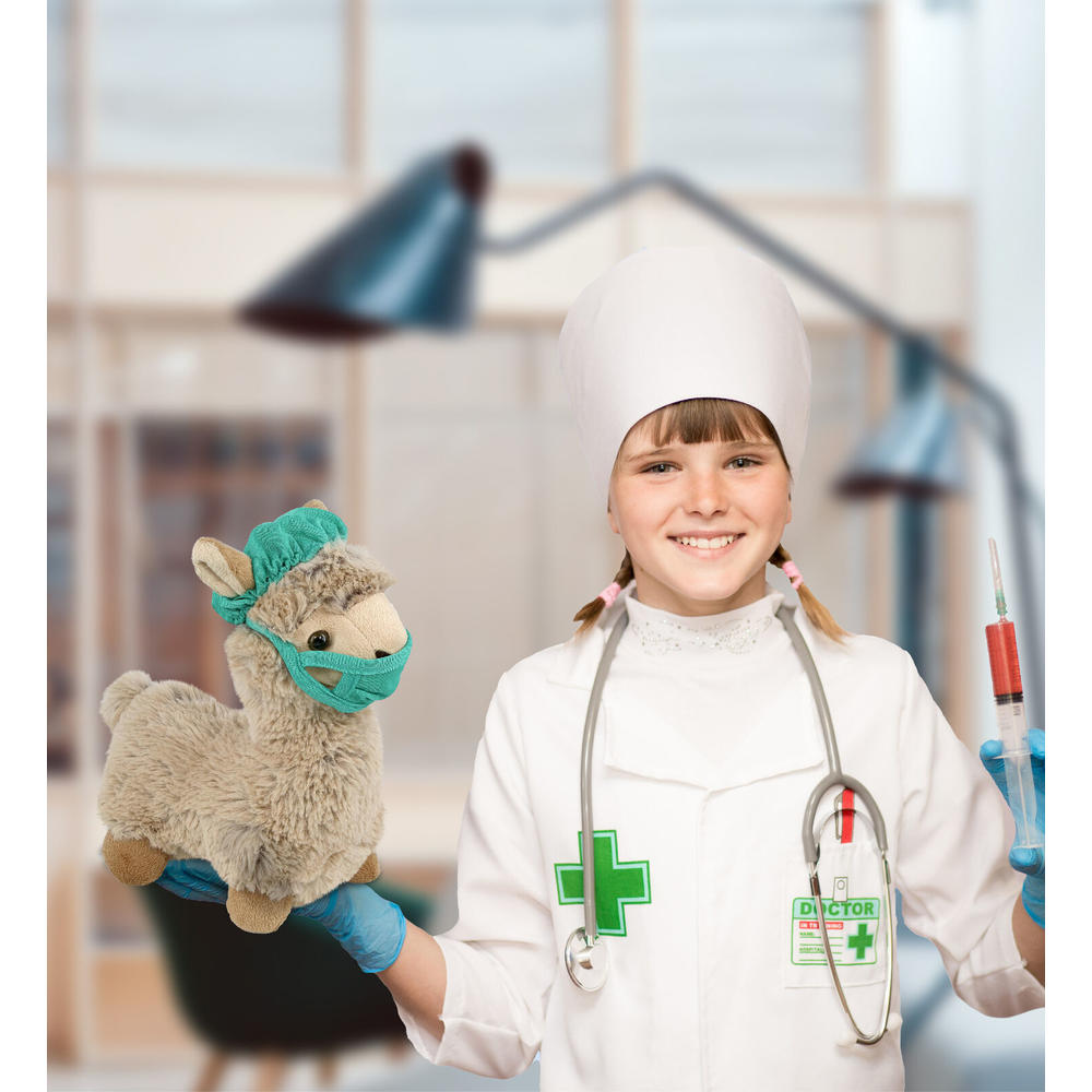 thinkstar Beige Llama Doctor Plush Toy With Cute Scrub Uniform And Cap - 11 Inch