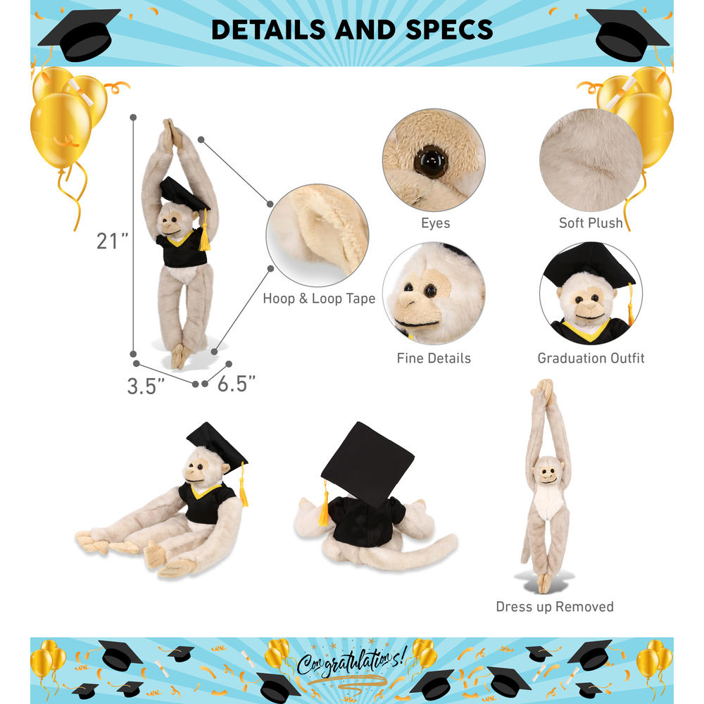 thinkstar Long Arm Hanging White Squirrel Monkey Graduation Plush Toy ...
