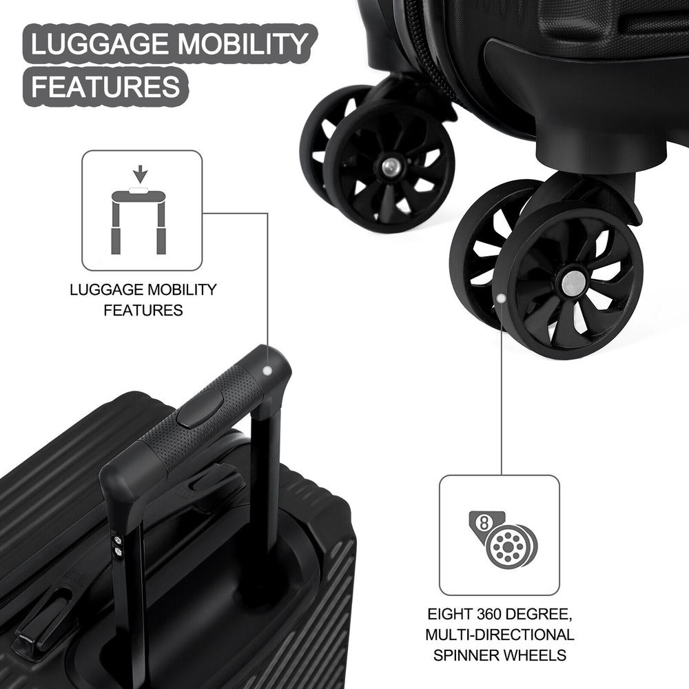 thinkstar 20" Hardside Carry On Luggage Lightweight Travel Suitcase W/Spinner Wheels Black