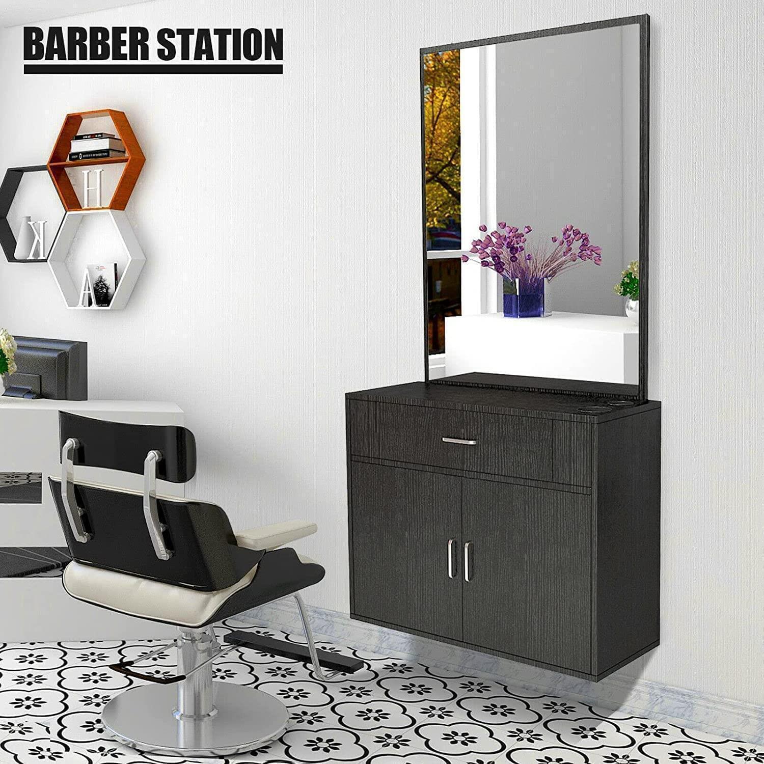 thinkstar Wall Mount Salon Station Barber Stations Hair Styling Station Equipment + Mirror