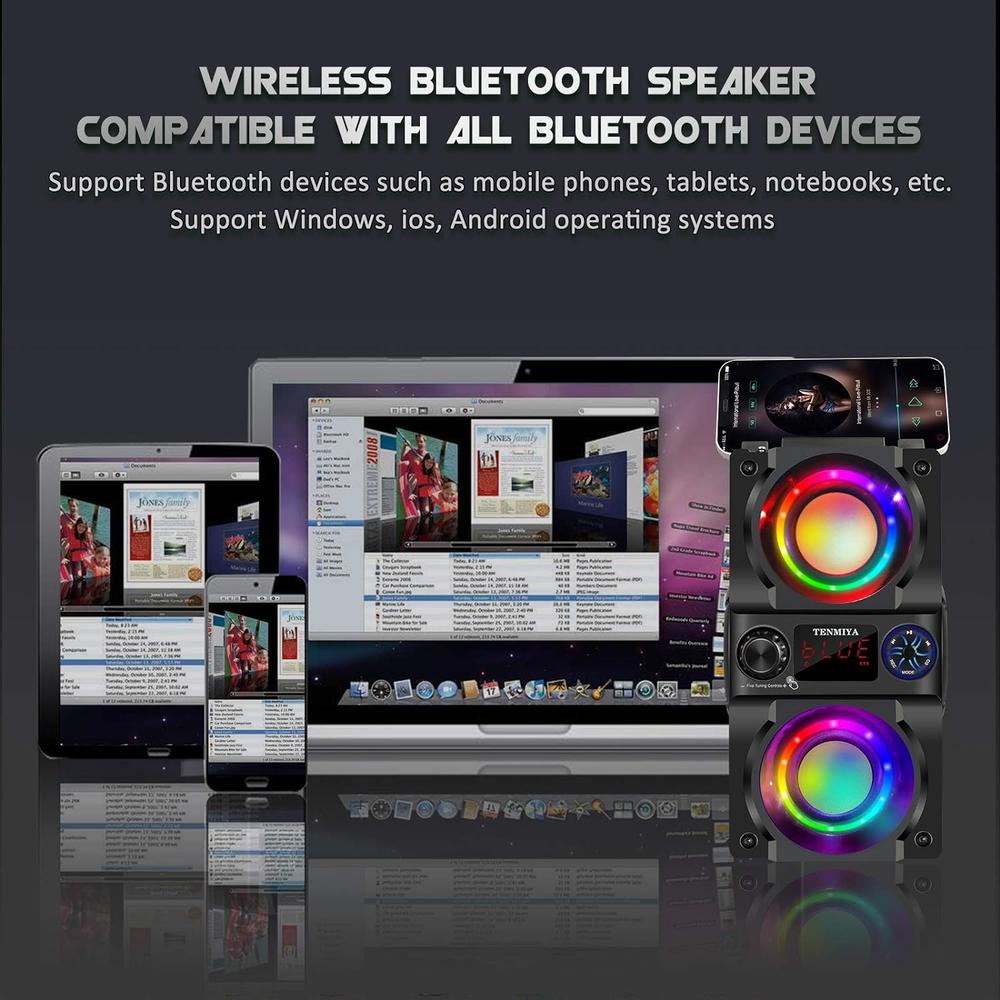 thinkstar Bluetooth Speaker, 40W (60W Peak) Portable Wireless Speaker with Colorful Lights, Double Subwoofer Heavy Bass, FM Radio, MP3