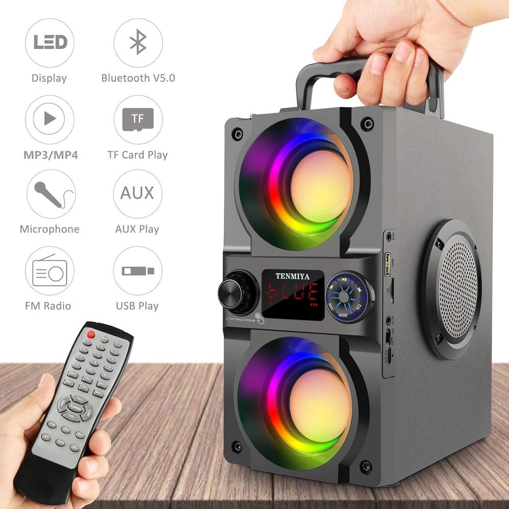 thinkstar Bluetooth Speaker, 40W (60W Peak) Portable Wireless Speaker with Colorful Lights, Double Subwoofer Heavy Bass, FM Radio, MP3