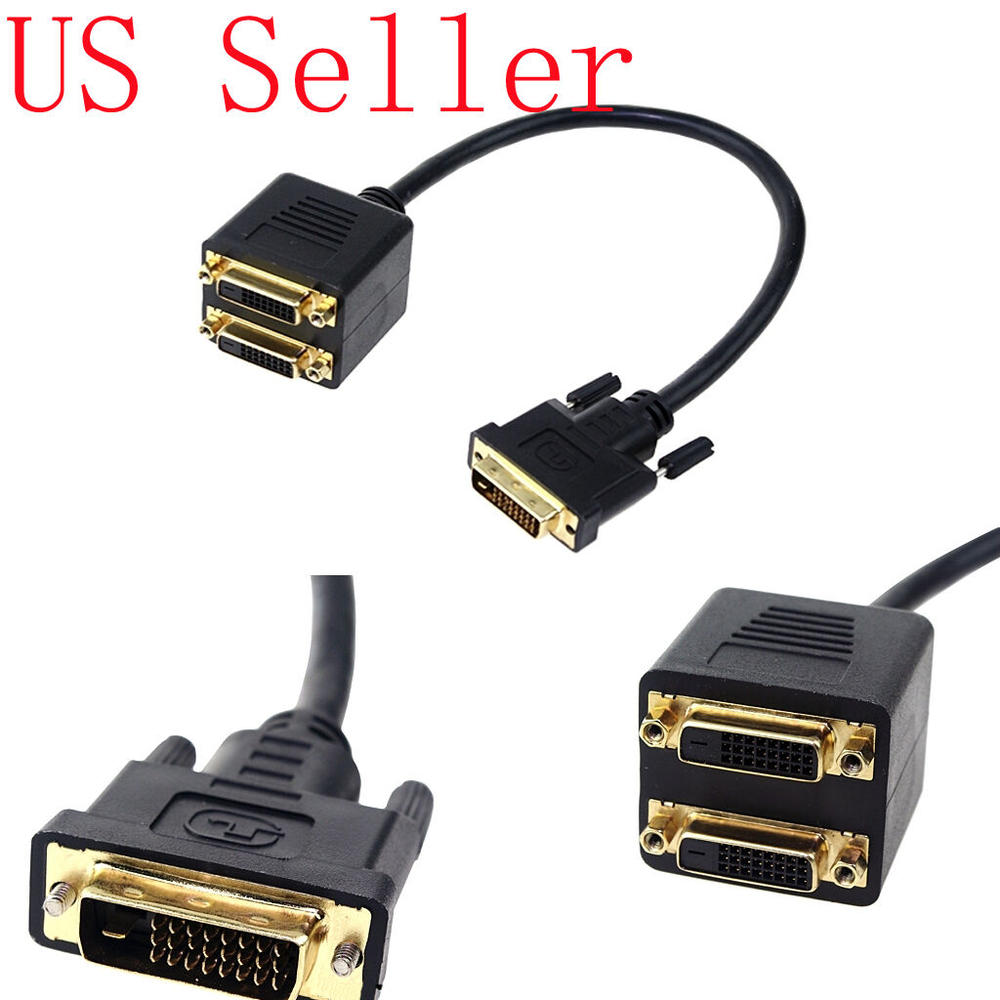 thinkstar Dvi-D Male To Dual 2 Dvi-I Female Video Y Splitter Cable Adapter