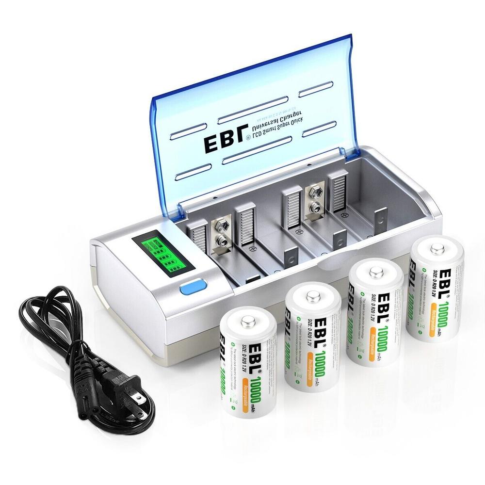 thinkstar 4X 10000Mah D Cells Nimh Rechargeable Batteries + C D 9V Aa Aaa Battery Charger