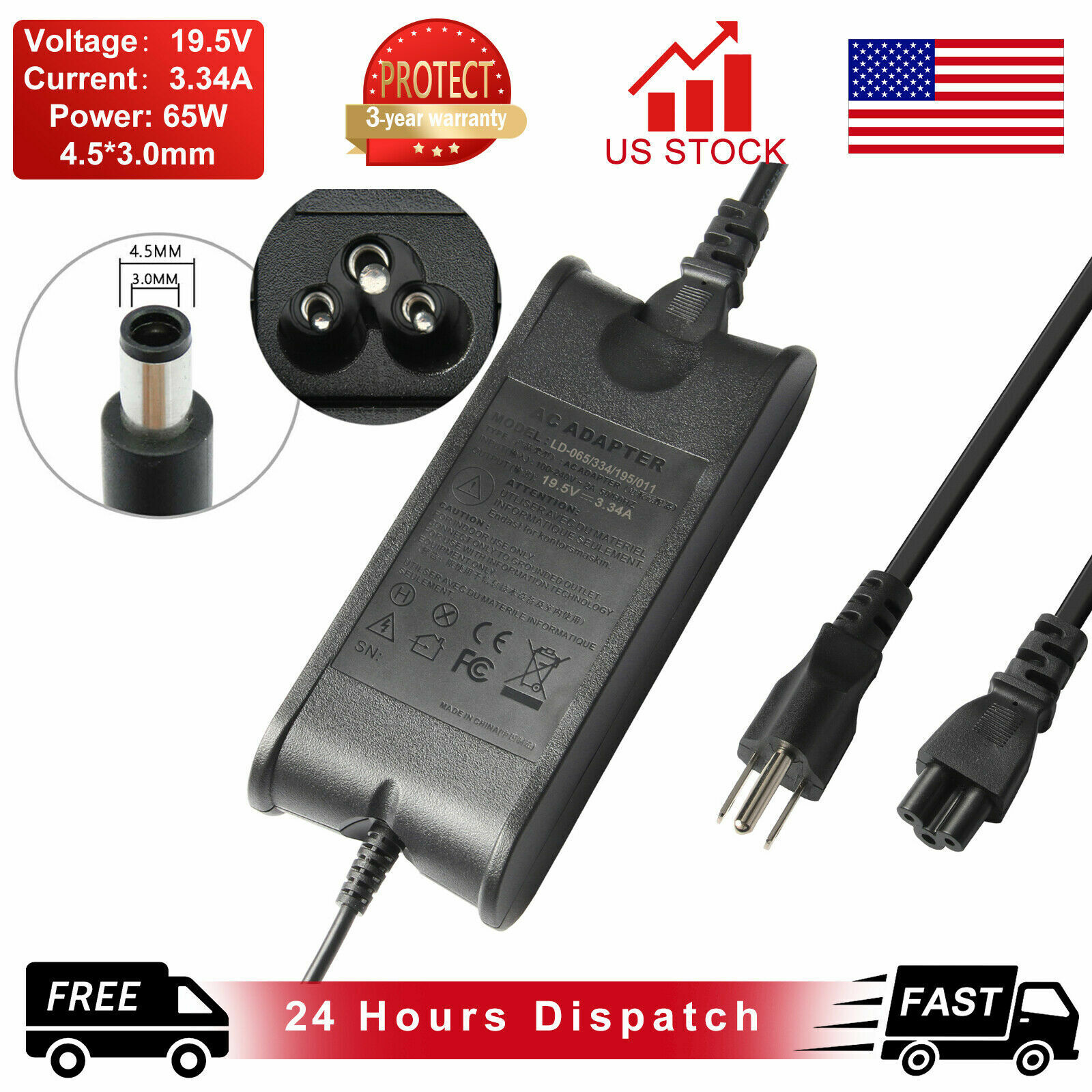 thinkstar 65W 19.5V 3.34A Ac Adapter Charger For Dell Chromebook 13 7310 Xps 11 12 13 9Q33