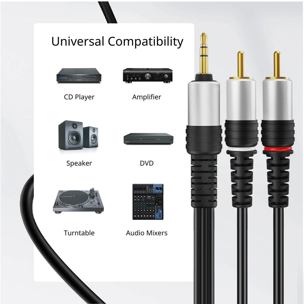 CE Compass 3.5mm to RCA Audio Cable 3FT Male Stereo Y Adapter AUX Auxiliary Headphone Jack