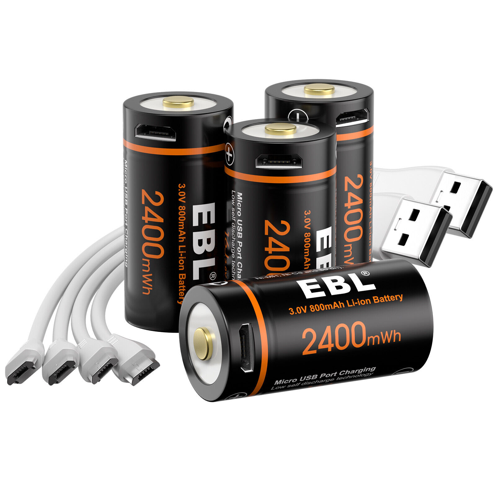 thinkstar 4Pc 16340 Rcr123 Cr123A 123 3V Usb Lithium Li-Ion Rechargeable Batteries W/Cable