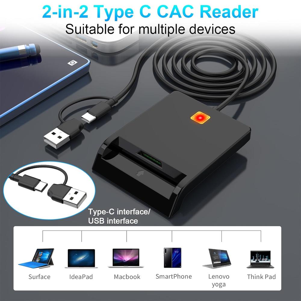 Rocketek CAC Card Reader Military, USB SIM Card Reader 2 in 2 Smart Card Reader DOD Military USB Common Access CAC, ID/Debit/Credit…