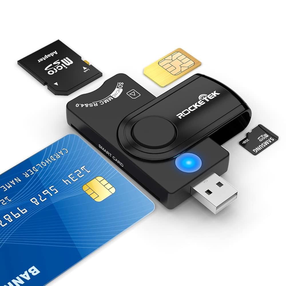 Rocketek Smart Card Reader, 4 in 1 USB SIM Card Adapter, Identiv Credit ...