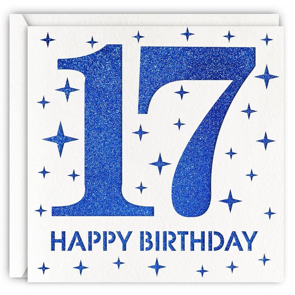 thinkstar Blue 17Th Birthday Card, Laser Cut Glitter Girl Boy Age 17 ...