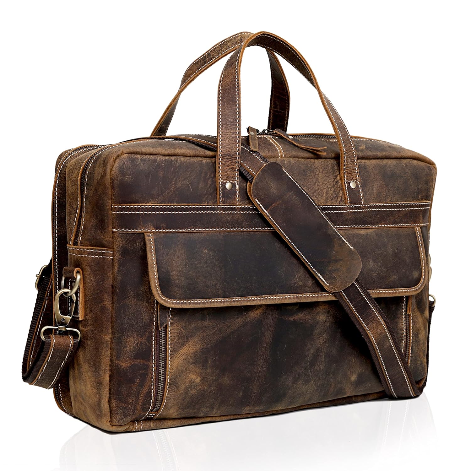 thinkstar Full Grain Leather Briefcase For Men Business Travel Fits 17'' Laptop Messenger Bag Office Briefcase Crossbody Travel Bag …