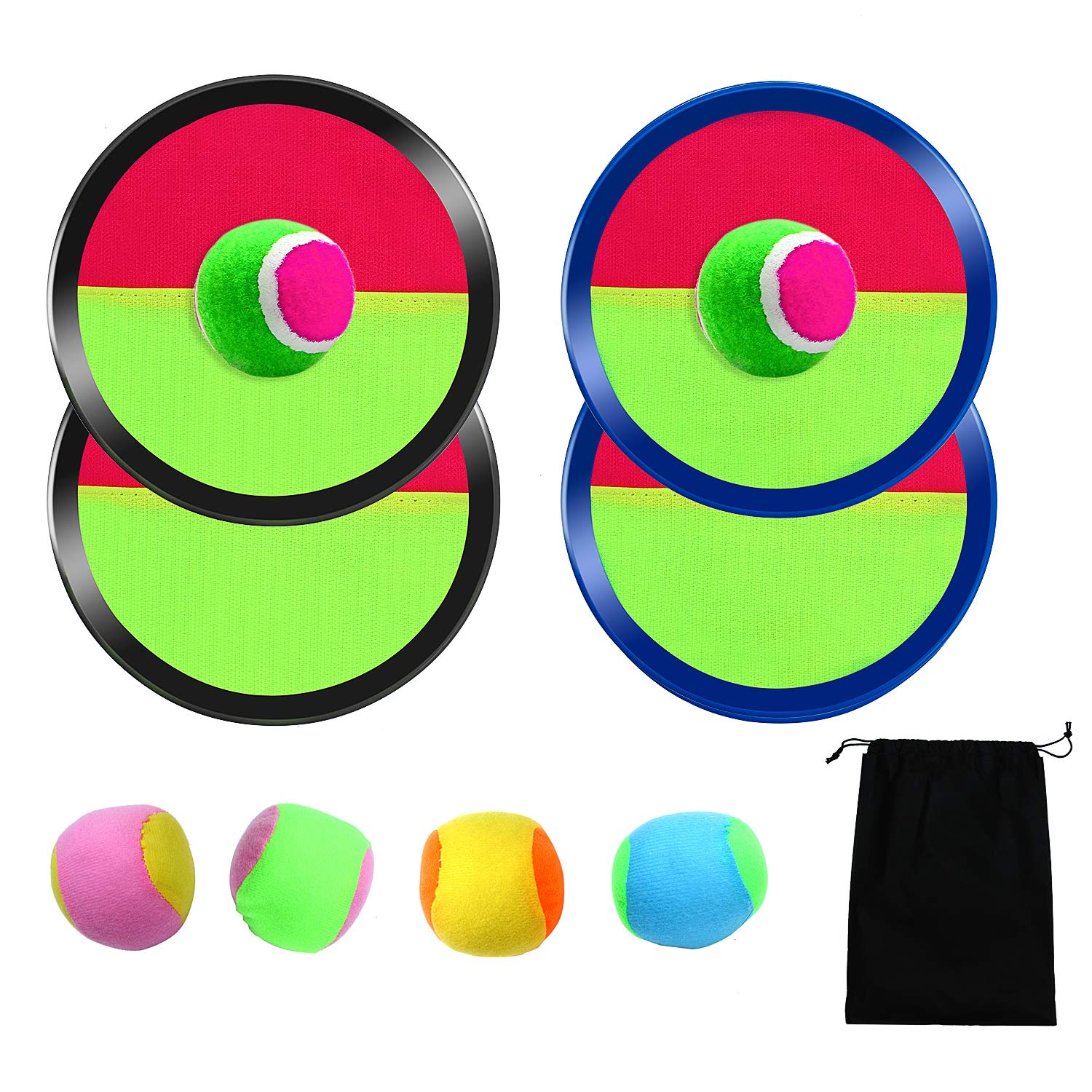 thinkstar Paddle Catch Ball And Toss Game Set Disc Toss And Catch Paddle Game With 1 Storage Bag, 4 Paddles And 6 Balls (2 Big Balls…