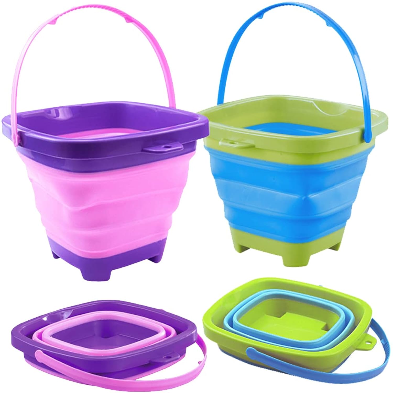 thinkstar 2Pcs Beach Bucket Sand Toy For Kids, 2.5 L Boys Foldable Sand Bucket Sand Box Toys Girls Portable Travelling Sand Bucket T…