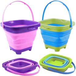 thinkstar 2Pcs Beach Bucket Sand Toy For Kids, 2.5 L Boys Foldable Sand Bucket Sand Box Toys Girls Portable Travelling Sand Bucket T…