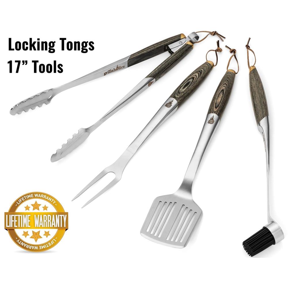 thinkstar Premium Bbq Grill Tools - Luxury 4-Piece Barbecue Utensils Grill Set - Wooden Gift Box Includes Barbeque Tongs, Meat Fork,…