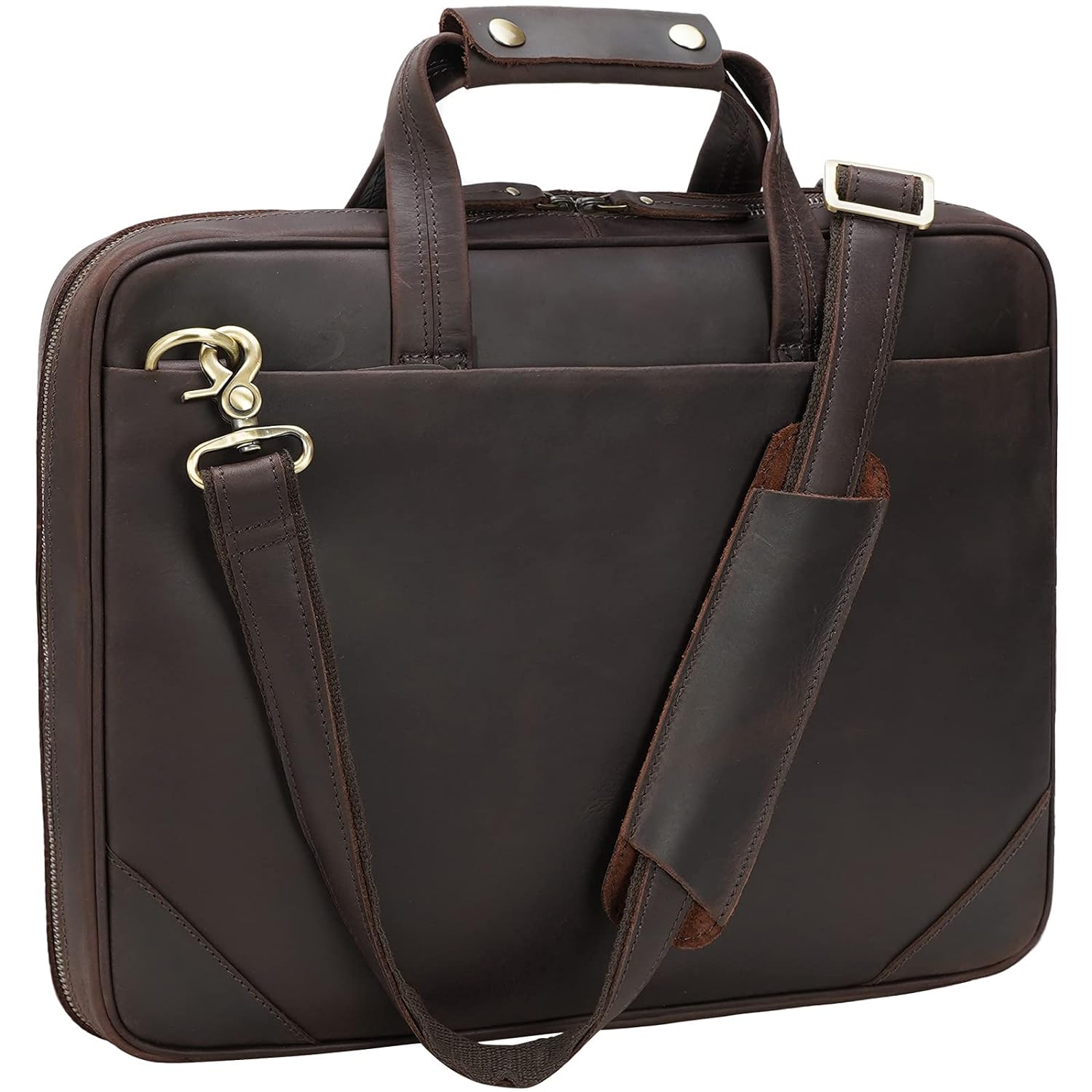 thinkstar Full Grain Leather Slim Briefcase For Men 15.6 Inch Laptop Crossbody Shoulder Messenger Bags Brown Vintage Attache Case Bu…