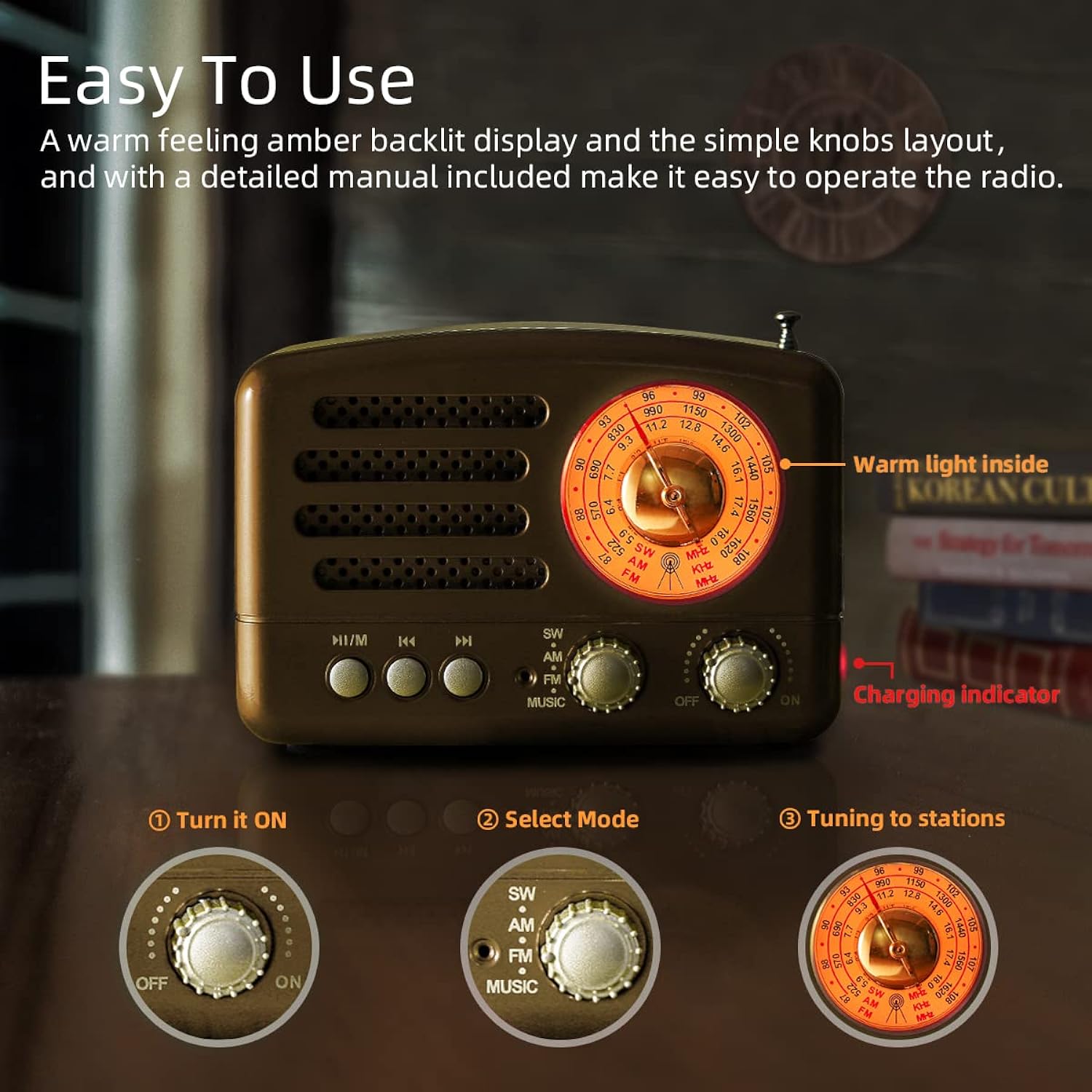thinkstar J-160 Retro Transistor Radio Battery Operated Am Fm Sw Radio, Small Rechargeable Portable Radio With 1800Mah Li-Ion Batter…