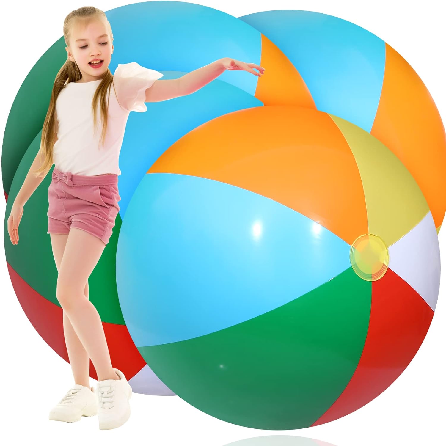 thinkstar 4 Pcs 2.5 Ft 30 Inch Sport Ball Beach Ball, Large Beach Balls Blow Up Giant Inflatable Ball For Kids Indoor Outdoor Games …