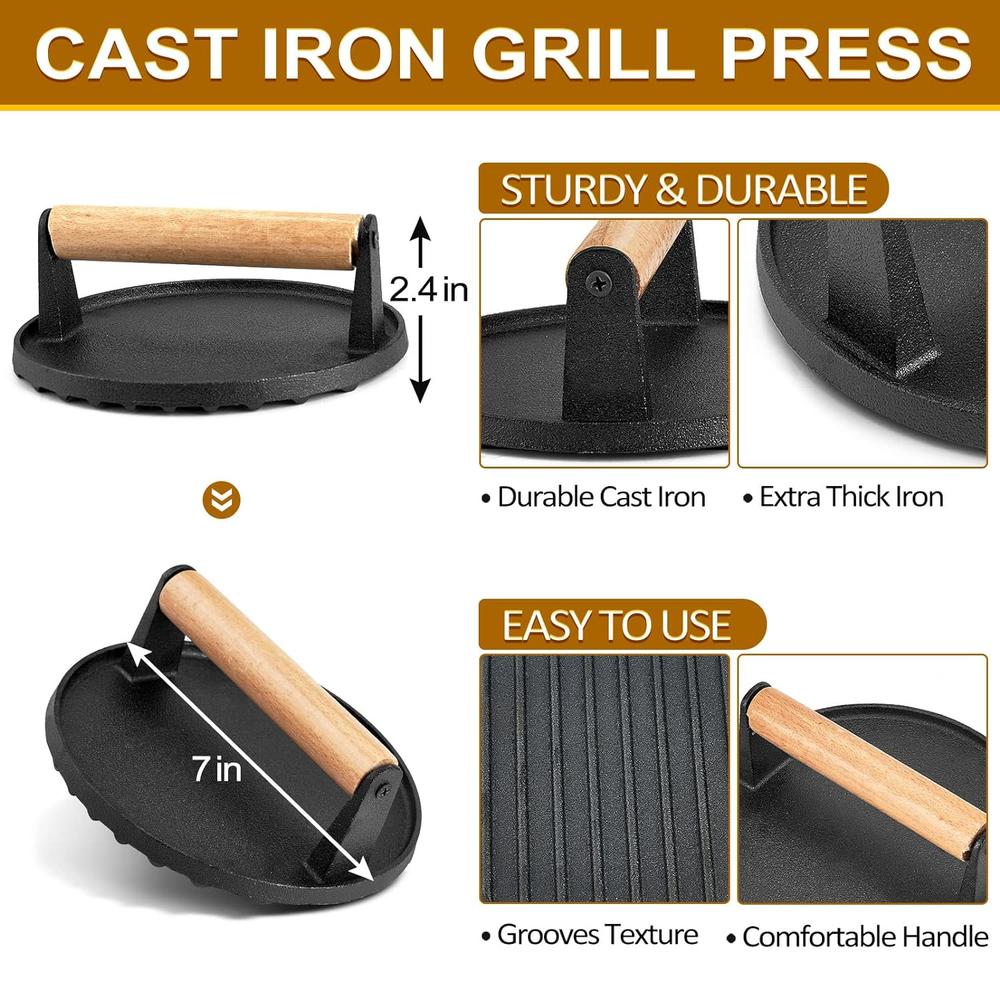 thinkstar Cheese Melting Dome & Burger Press Kit, 9 Inch Basting Cover With Cast Iron Grill Press For Outdoor Griddle Bbq, Flat Top …