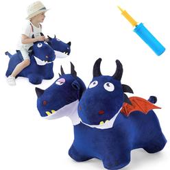 thinkstar Bouncy Pals Toddler Animal Hopper Toys, Kids Plush Blue Hopping Horse, Inflatable Ride On Dragon W/Pump, Indoor Outdoor Ju…