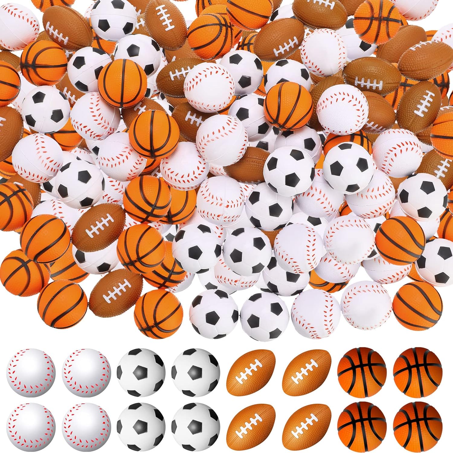 thinkstar 200 Pieces Mini Foam Sports Balls Party Favors Mini Baseball Football Basketball Soccer Stress Ball Bulk Sports Prizes For?