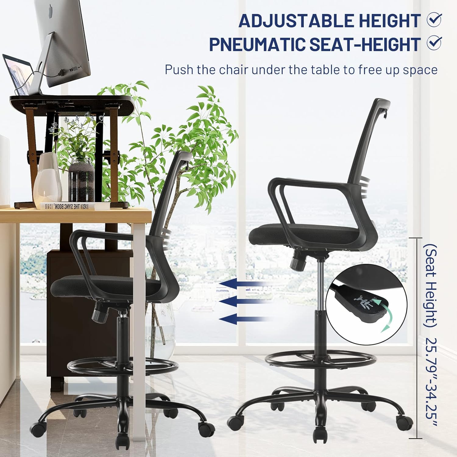 thinkstar Tall Office Chair, Drafting Chair, Counter Height Office Chairs, High Adjustable Standing Desk Chair, Ergonomic Mesh Compu…