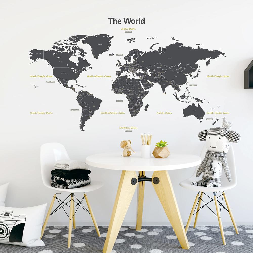 thinkstar Dl-1509G Modern Grey World Map Kids Wall Stickers Wall Decals Peel And Stick Removable Wall Stickers For Kids Nursery Bedr…