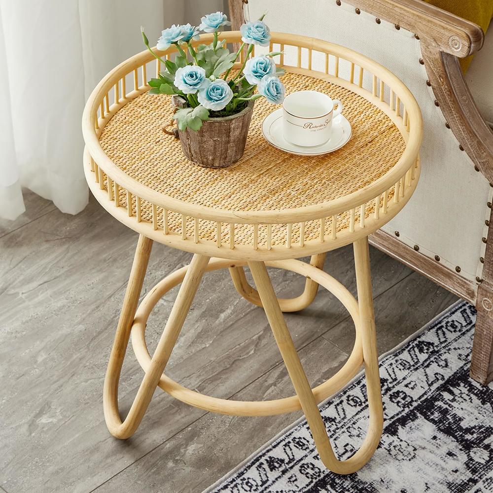 thinkstar Rattan Wicker Round End Table,Rattan Round Coffee Table ...
