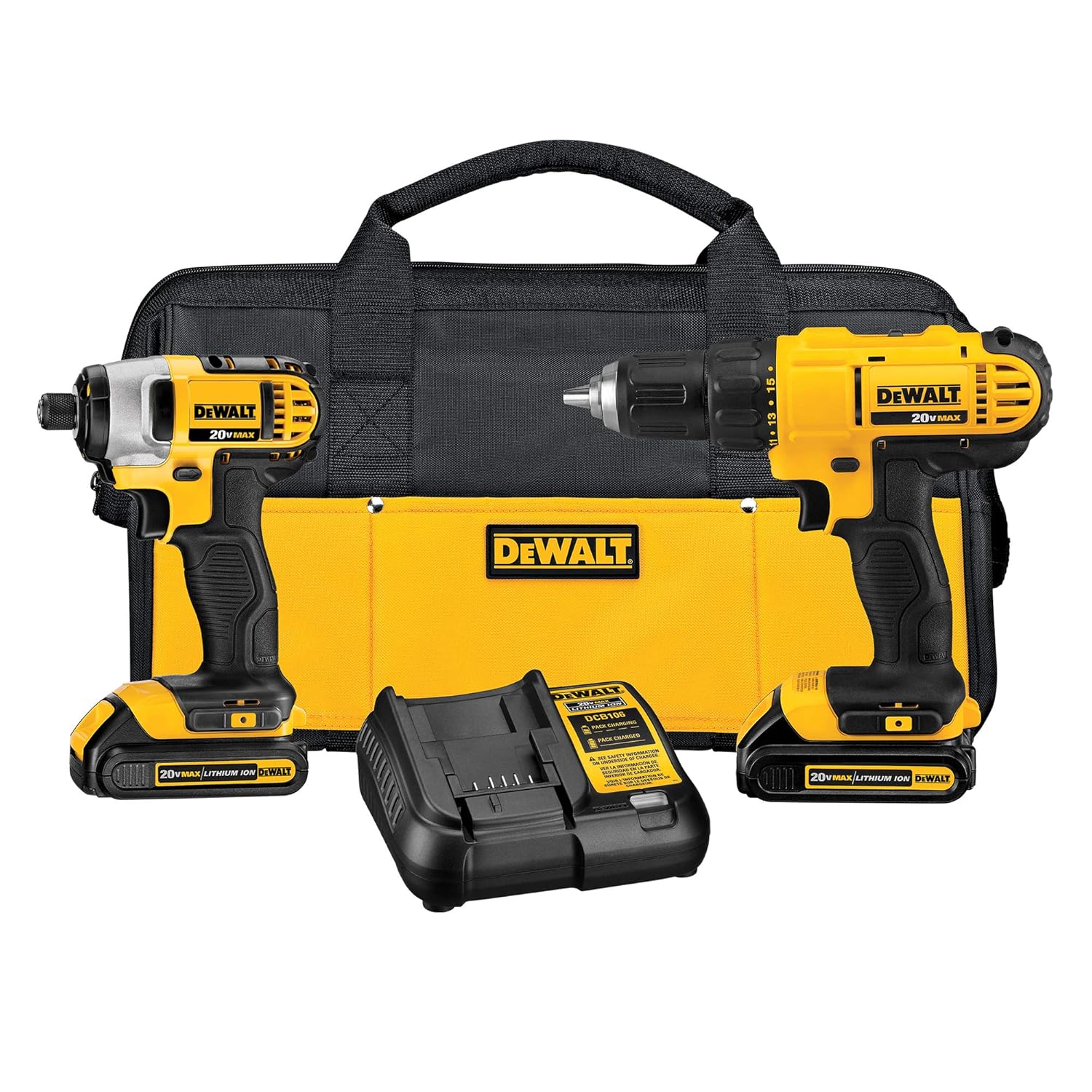 DeWalt DEWALT 20V Max Cordless Drill Combo Kit, 2-Tool (DCK240C2),Yellow/Black Drill Driver/Impact Combo Kit