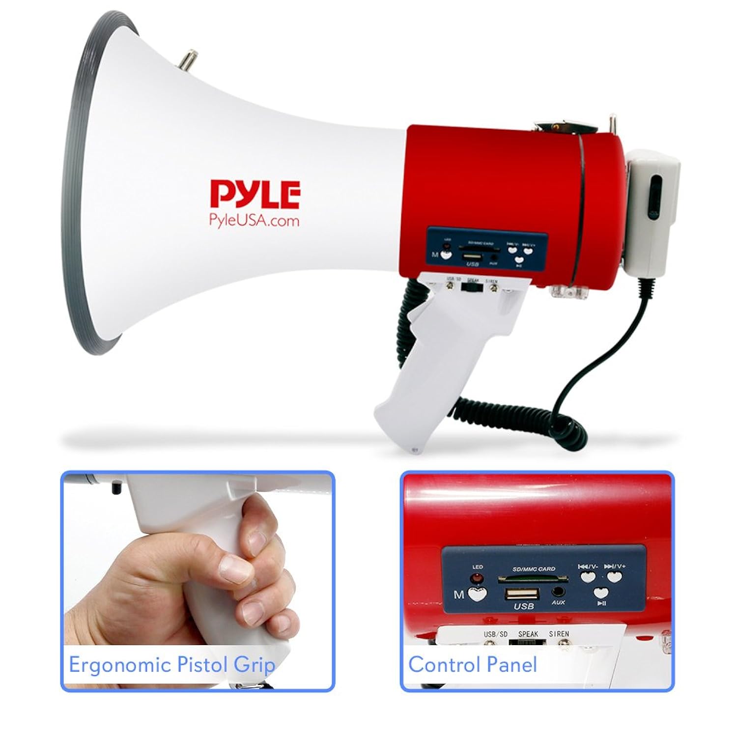 Megaphone 50-Watt Siren Bullhorn - Bullhorn Speaker W/ Detachable