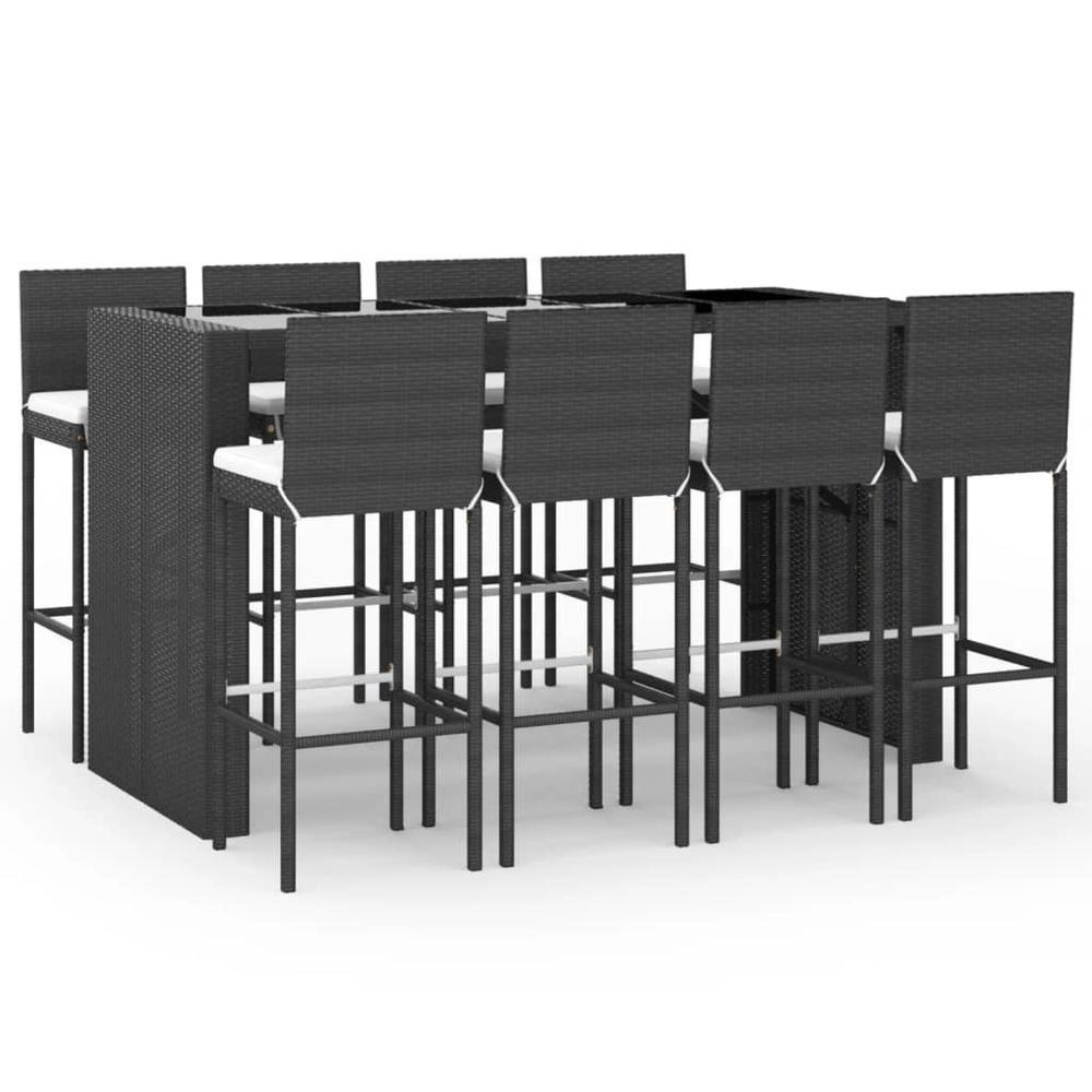 vidaXL 9 Piece Patio Bar Set with Cushions Black Poly Rattan