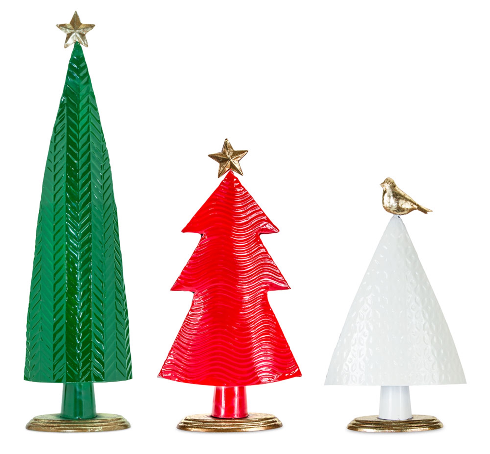 Melrose Modern Metal Tree with Geometric Pattern and Gold Accent (Set of 3)