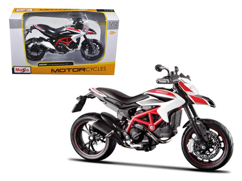 maisto 2013 Ducati Hypermotard SP White with Black and Red Stripes 1/12 Diecast Motorcycle Model by Maisto