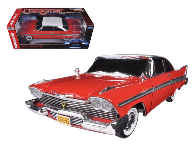 Autoworld 1958 Plymouth Fury Red with White Top (Night Time Version) "Christine" (1983) Movie 1/18 Diecast Model Car by Auto World