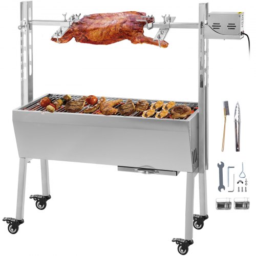 VEVOR 88 LBS Rotisserie Grill Roaster,25W BBQ Small Pig Lamb Rotisserie Roaster, 37 Inch Stainless Steel Charcoal Spit Rotisser