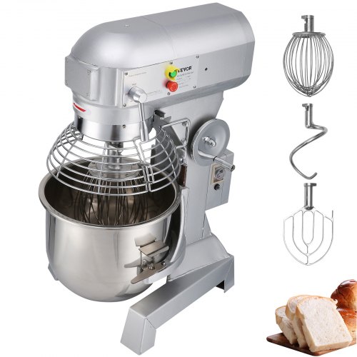 VEVOR Commercial Food Mixer 30Qt 1100W 3 Speeds Adjustable 105/180/408 RPM Heavy Duty 110V with Stainless Steel Bowl Dough Hook