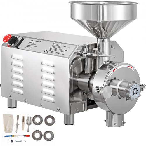 VEVOR Commercial Grinding Machine for Grain 2200W,Electric Stainless Steel Grain Grinder 30-50KG/H,Automatic Industrial Superfi