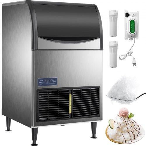 VEVOR 110V Commercial Flake Ice Machine 132LBS/24H, Snowflake Maker with 66LBS Ice Storage, Stainless Steel Construction, Quiet