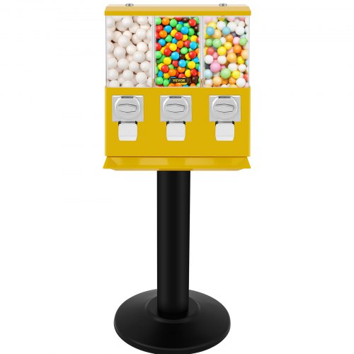VEVOR Triple Head Candy Vending Machine, 1-inch Gumball Vending Machine, Commercial Gumball Vending Machine with Stand and Adju