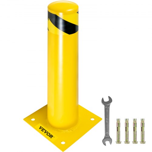 VEVOR Safety Bollard 24-4.5 Safety Barrier Bollard 4-1/2" OD 24" Height Yellow Powder Coat Pipe Steel Safety Barrier with 4 Fre