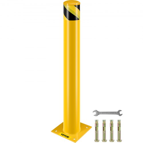 VEVOR Safety Bollard 36-4.5 Safety Barrier Bollard 4-1/2" OD 36" Height Yellow Powder Coat Pipe Steel Safety Barrier with 4 Fre