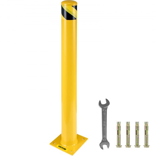 VEVOR Safety Bollard 42-4.5 Safety Barrier Bollard 4-1/2" OD 42" Height Yellow Powder Coat Pipe Steel Safety Barrier with 4 Fre
