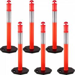 VEVOR 6Pack Traffic Delineator Posts 44 Inch Height, PE Delineator Cones Post Kit 10 inch Reflective Band, Delineators Post wit