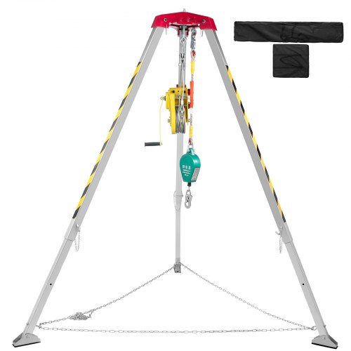 VEVOR Confined Space Tripod 1800lbs Winch and 8' Legs Confined Space Rescue Kit 98' Cable Rescue Tripod with 32.8' Fall Protect